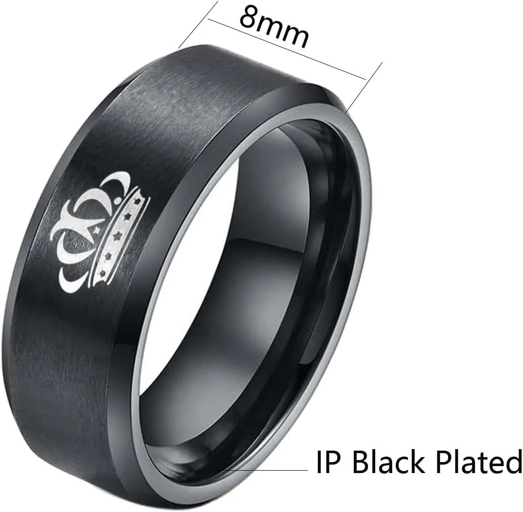 ringheart Couple Rings Black Matching Rings Crown Ring Women Wedding Ring Sets for Him and Her