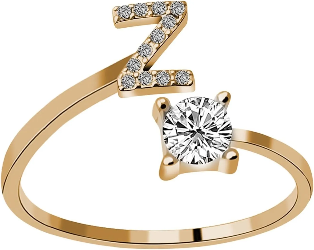 Rings 100 Women's 26 Letter Ring Diamond Rhinestone Set Zirconia Open Adjustable Rings Jewelry Accessories Gifts Elegant Diamond Rings for Women (Z, One Size)