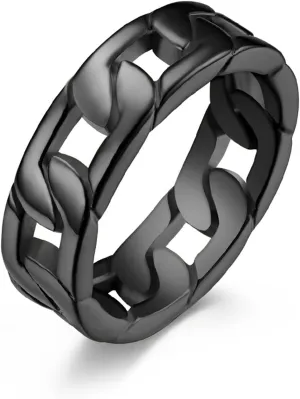 Rings for Women,Couple Ring Cuban Link Hip Hop Men Women Cool Bright Luster Finger Ring Jewelry Gifts Black US 12