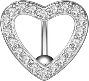 RINHOO FRIENDSHIP Heart Belly Button Rings Pave CZ Crystal Heart Top Down Belly Rings 14G Surgical Steel Navel Piercing Jewelry