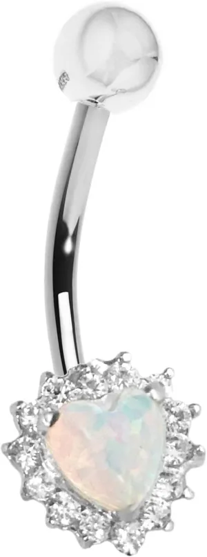 Ritastephens 14k Gold Heart Created Opal Belly Navel Ring Cubic Zirconia (Yellow or White)