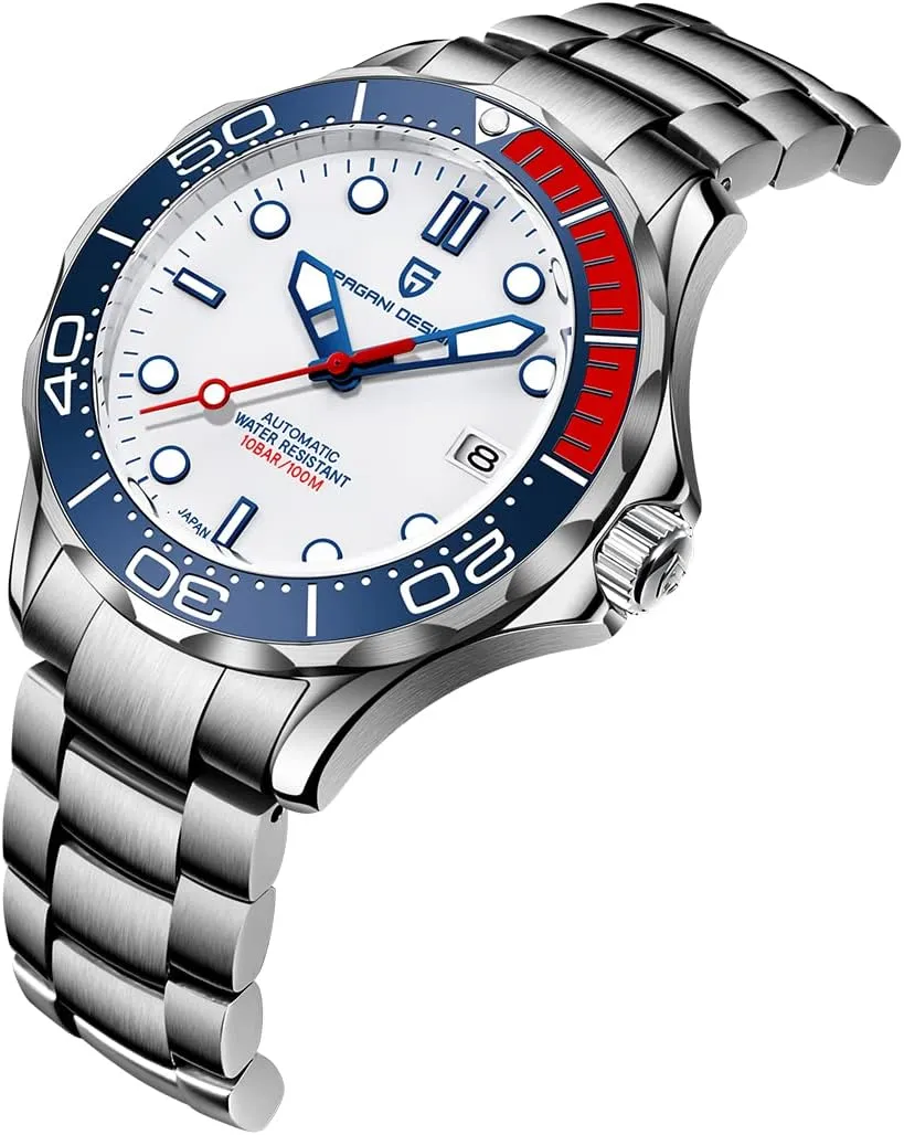 RollsTimi Pagani Design Men's Mechanical Watch Hour Hand Bright Steel Dive Watch Japanese Movement Sapphire Crystal Calendar Display Fashion Business NH35 Watch 1667