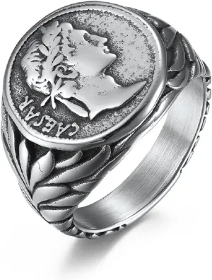 Roman Emperor Ring, Emperor Head Ring for Men, Roman Empire Ring Retro Roman Warrior Jewelry, Roman Warrior Ring Roman Soldier Biker Ring Vintage Roman Coin Ring for mens