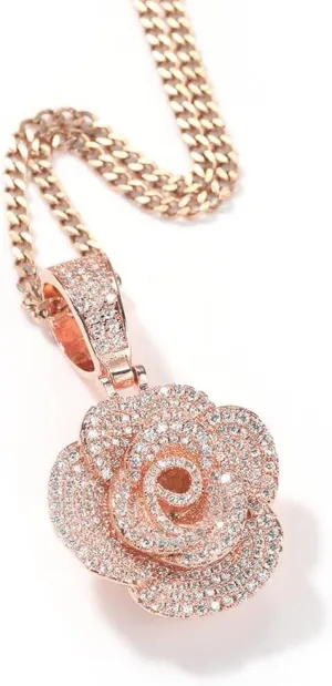 Rose Flower 6.45 ct Diamond Tester Pass Pendant Necklace Real Moissanite18K Gold Silver Rose Plated