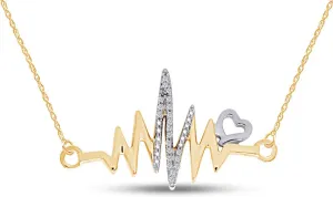 Round Cut White Natural Diamond Accent Heartbeat With Heart Two-Tone Pendant Necklace Jewelry For Women In 14k Gold Plated Sterling Silver Along With 18" Chain
