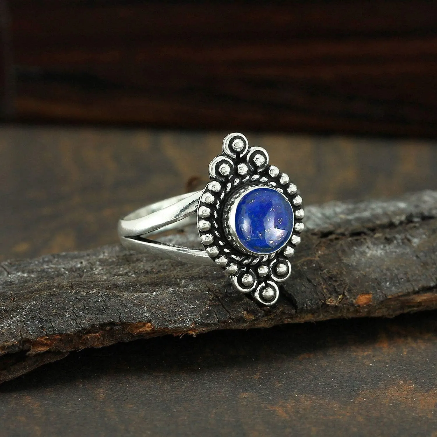 Round Shape Natural Gemstone Vintage Style Handmade Rings for Women - 925 Silver Overlay Handmade Birthstone Ring Jewelry Gift for Her Mom Wife Sister