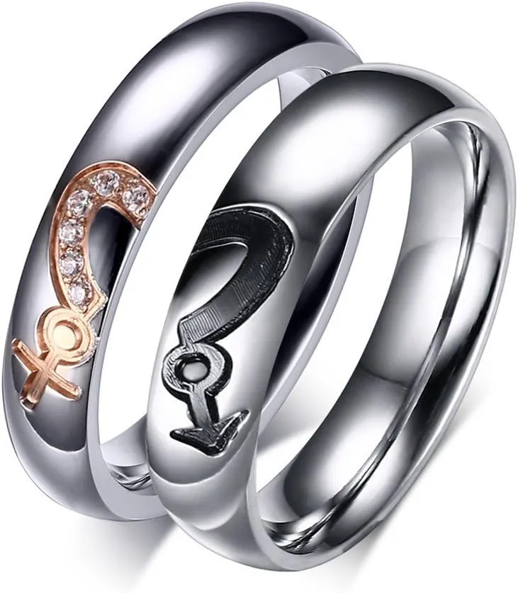 ROWAG 5MM Titanium Stainless Steel Mens Black Plated Couple Rings 4MM Womens Cubic Zirconia CZ for Him and Her Wedding Promise Bands