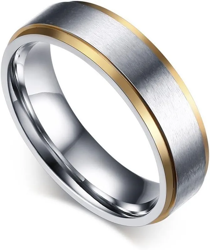 ROWAG 8MM Men Gold Plated Titanium Stainless Steel Couple Wedding Rings for Him and Her Pink 6MM Women Promise Engagement Bands