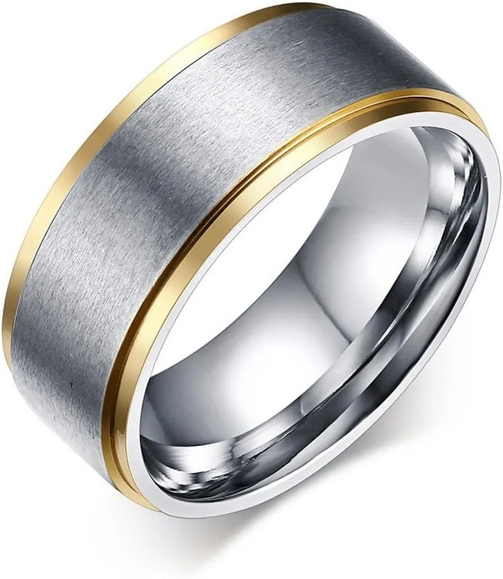 ROWAG 8MM Men Gold Plated Titanium Stainless Steel Couple Wedding Rings for Him and Her Pink 6MM Women Promise Engagement Bands