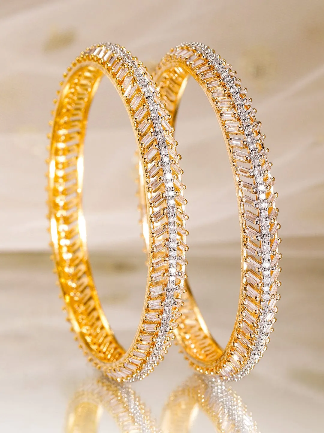 Rubans Set Of 2 22K Gold-Plated CZ-Studded Bangles