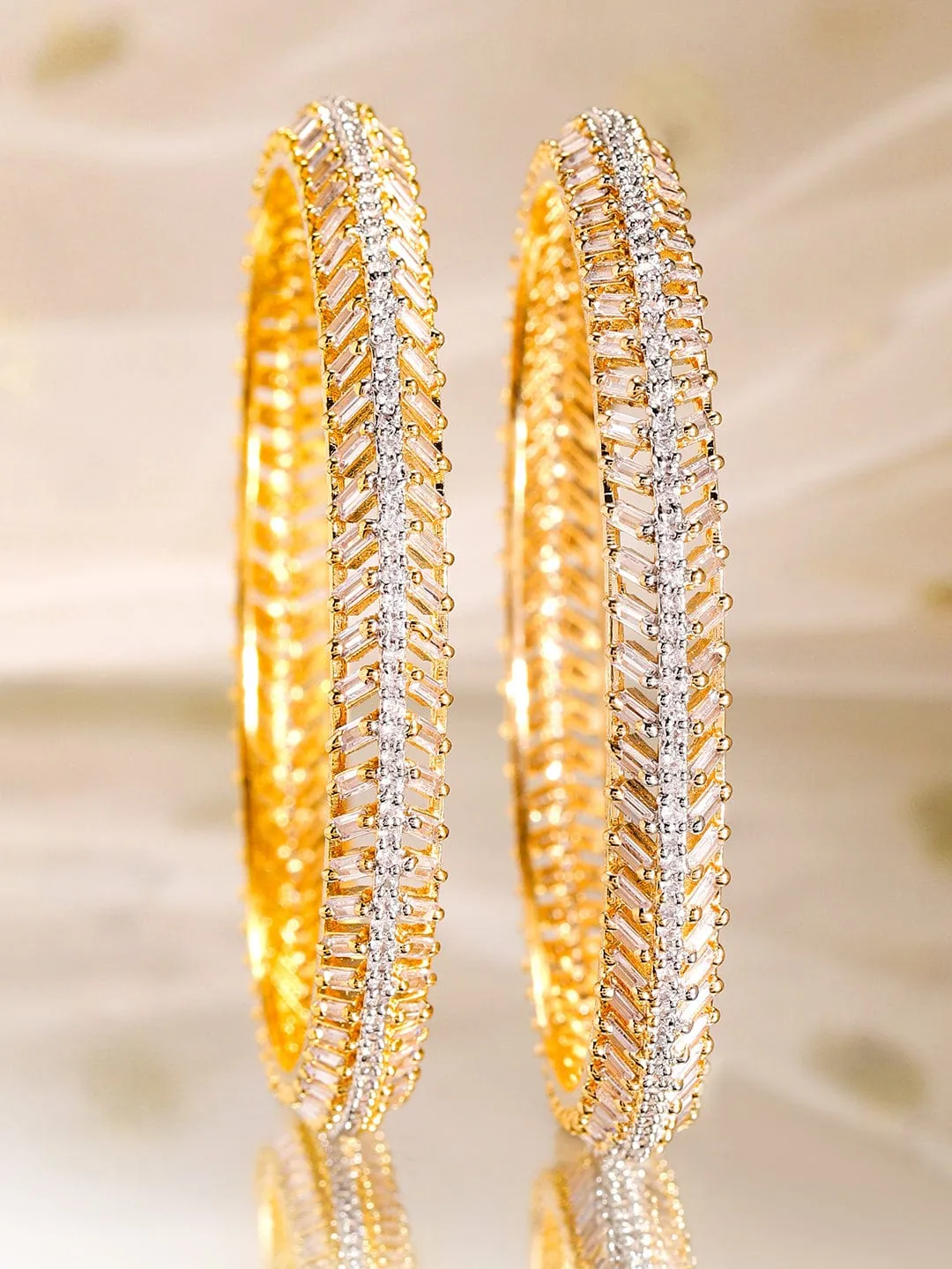 Rubans Set Of 2 22K Gold-Plated CZ-Studded Bangles