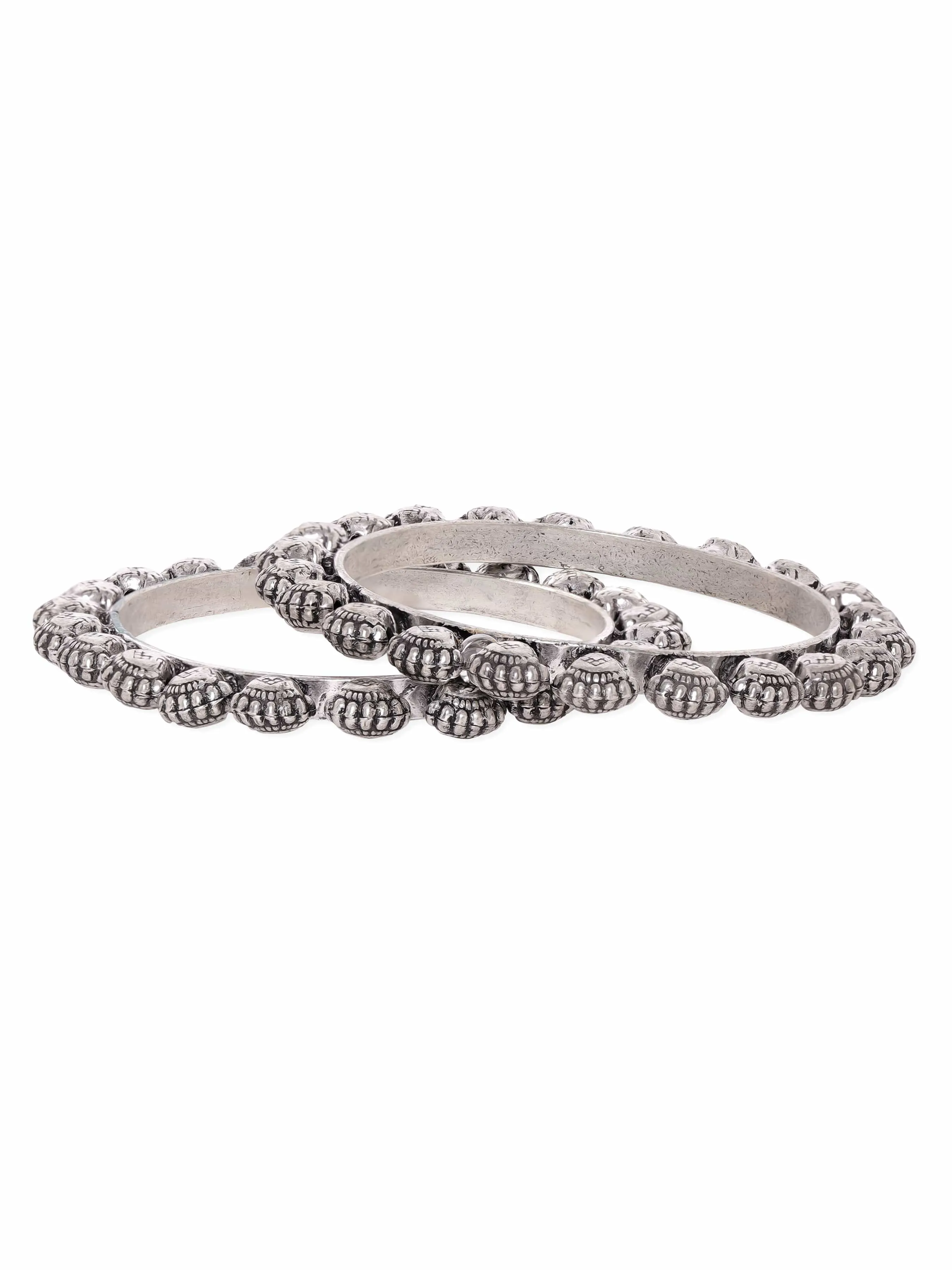 Rubans Set of 2 Oxidized Silver-Plated Bangles Artisan Opulence