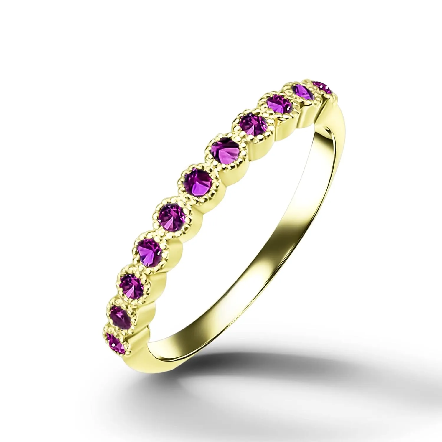 Ruby Ring - July Birthstone - Gold Ring - Stacking Ring - TIny Ring - Delicate Ring - Fuchsia Ring - Bezel Ring - Half Eternity Ring