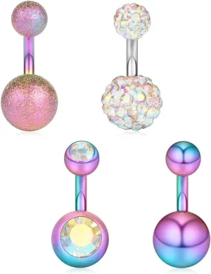 Ruifan 14G 6mm 1/4 Inch 316L Surgical Steel Crystal Ferido CZ Short Belly Earring Navel Button Rings 4-6PCS