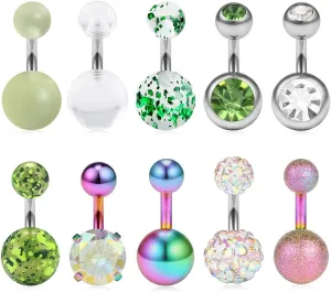 Ruifan 14G 6mm 1/4 Inch 316L Surgical Steel CZ Short Belly Earring Navel Button Rings 3-10PCS