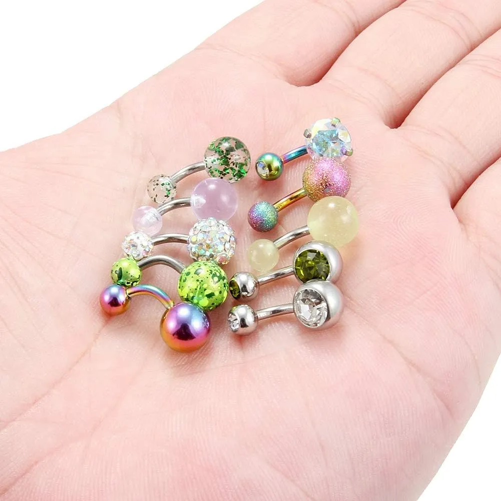 Ruifan 14G 6mm 1/4 Inch 316L Surgical Steel CZ Short Belly Earring Navel Button Rings 3-10PCS