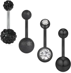 Ruifan 14G Cubic Zirconia Ball Belly Button Rings Navel Barbell Body Jewelry Piercing 4-6PCS