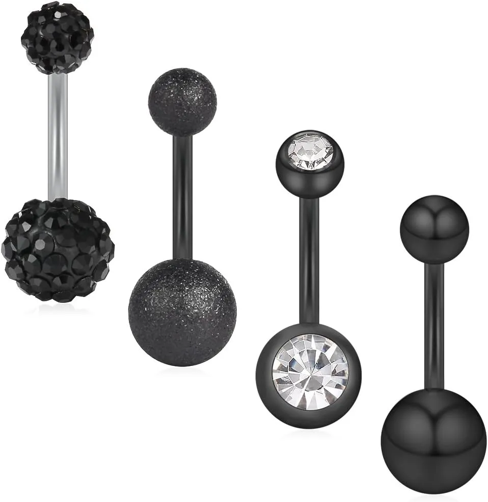 Ruifan 14G Cubic Zirconia Ball Belly Button Rings Navel Barbell Body Jewelry Piercing 4-6PCS