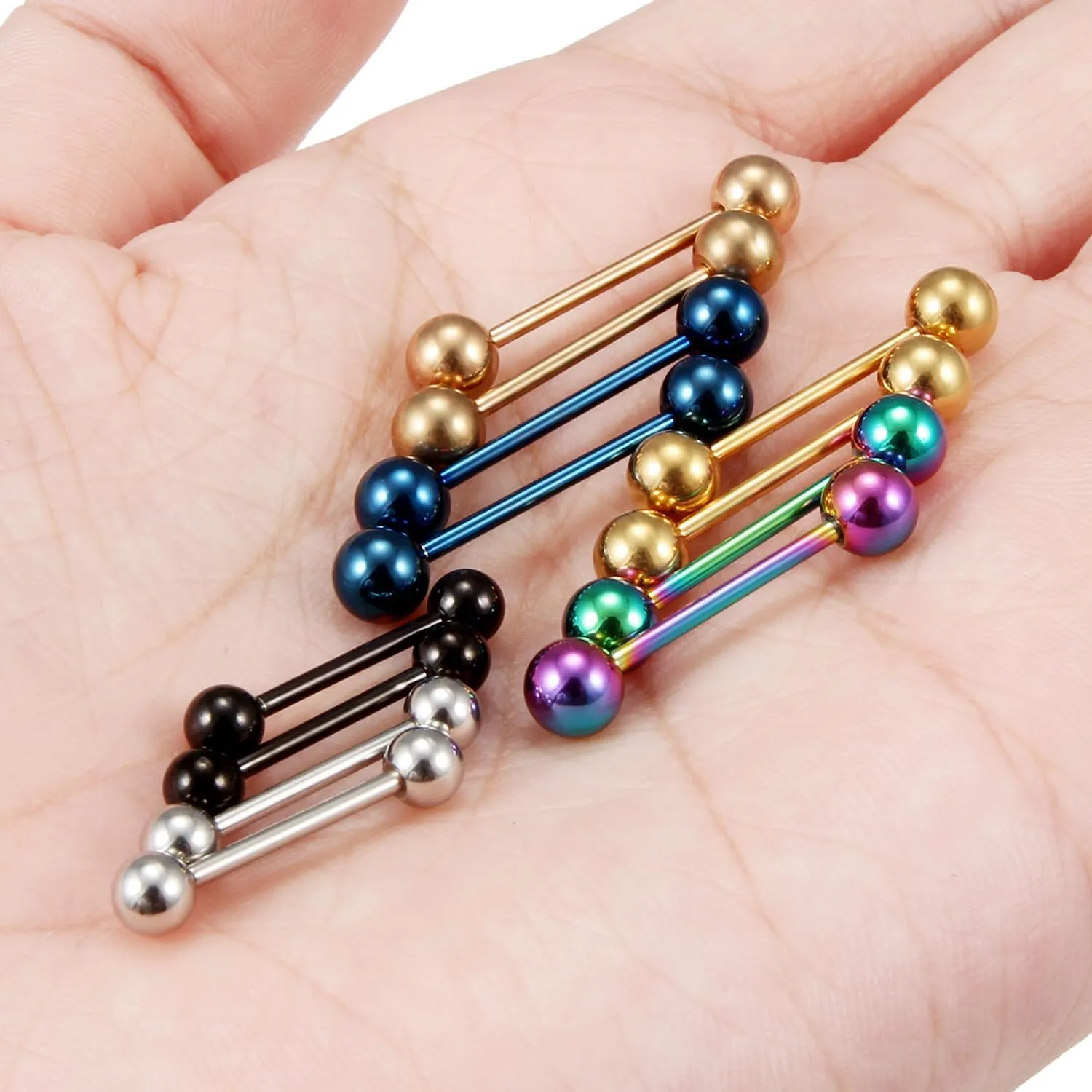 Ruifan 16G 14G Surgical Steel Shiny Ball Nipple Tongue Shield Ring Barbell Body Piercing Jewelry Retainer 12-16mm 12PCS