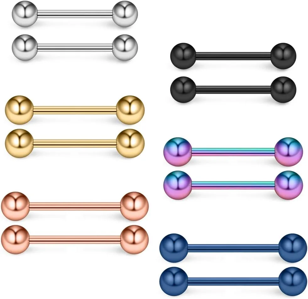 Ruifan 16G 14G Surgical Steel Shiny Ball Nipple Tongue Shield Ring Barbell Body Piercing Jewelry Retainer 12-16mm 12PCS
