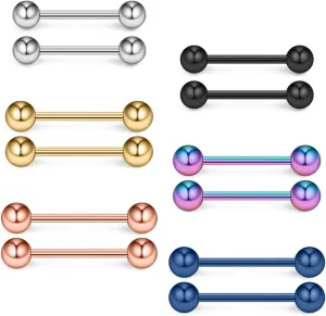 Ruifan 16G 14G Surgical Steel Shiny Ball Nipple Tongue Shield Ring Barbell Body Piercing Jewelry Retainer 12-16mm 12PCS