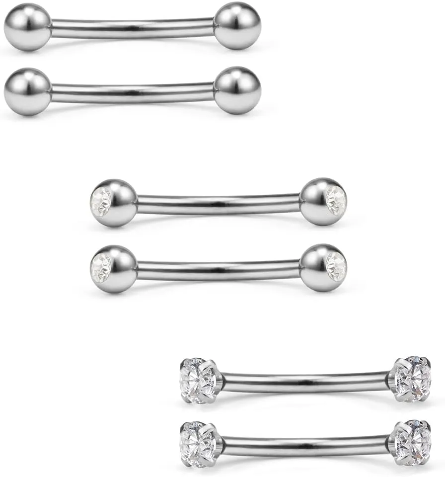 Ruifan 3 Pairs 16G Clear CZ Ball Curved Barbell Eyebrow Belly Lip Tragus Ring Piercing Jewelry 6mm-10mm