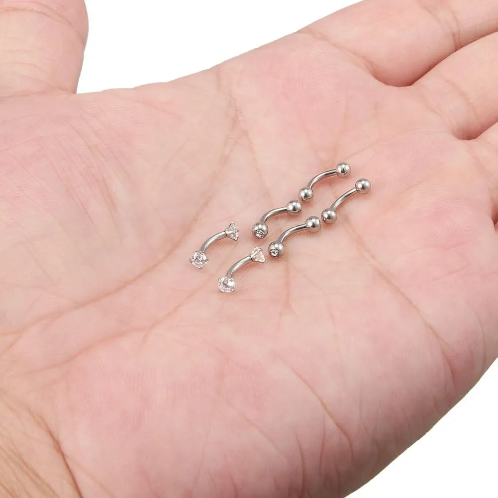 Ruifan 3 Pairs 16G Clear CZ Ball Curved Barbell Eyebrow Belly Lip Tragus Ring Piercing Jewelry 6mm-10mm