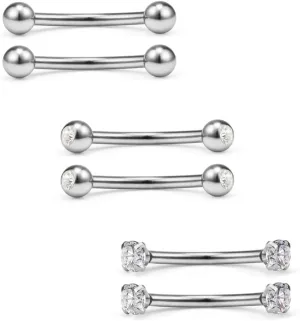 Ruifan 3 Pairs 16G Clear CZ Ball Curved Barbell Eyebrow Belly Lip Tragus Ring Piercing Jewelry 6mm-10mm