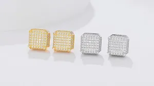 S925 Silver Hip-Hop Style Square Diamond Unique Stud Earrings, Ideal for Special Events, Diamond Earrings Studs Men