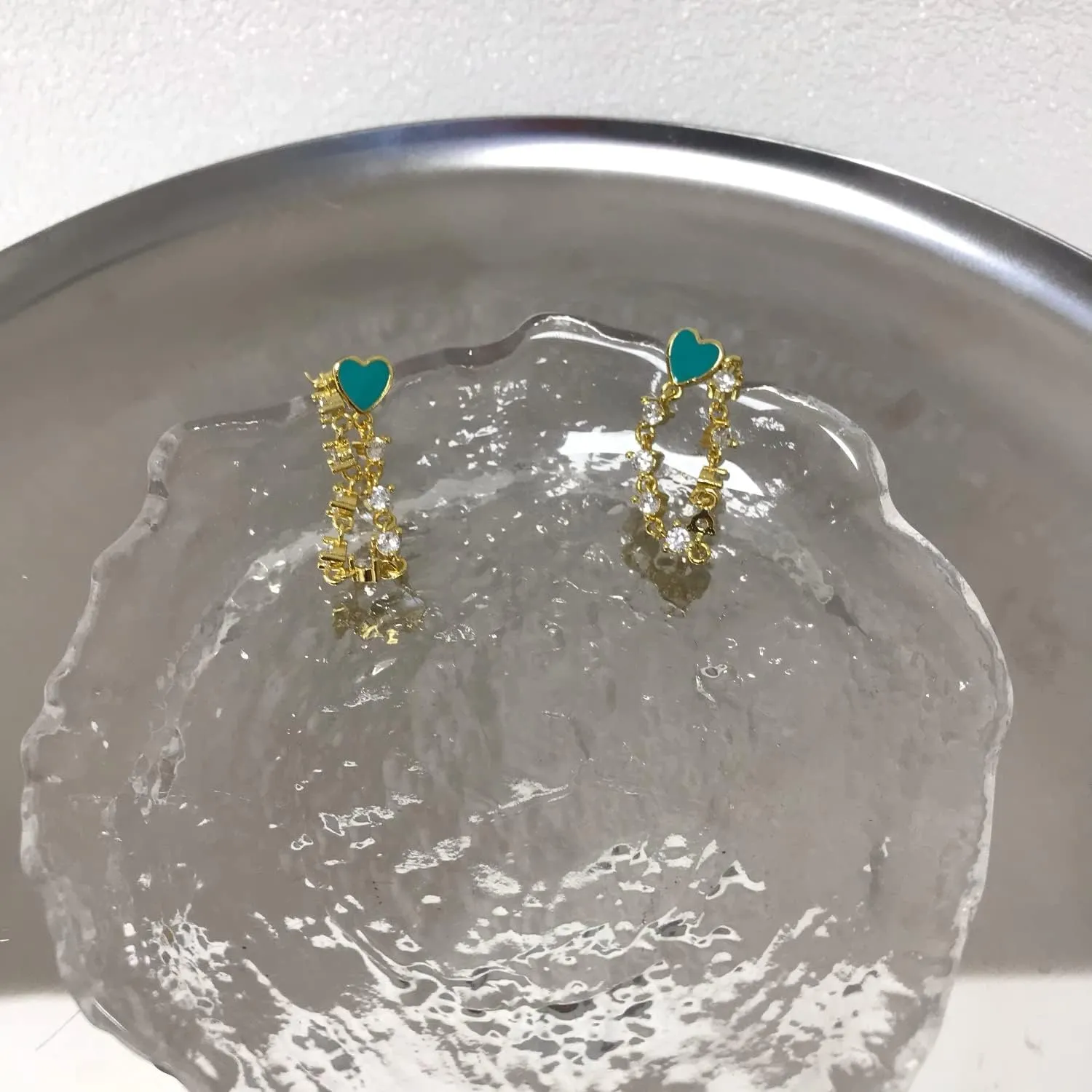 S925 Silver Needle Fashion Unique Tassel Drop Earrings with Zircon Love Heart Enamel Stud Earrings INS Fashion Jewelry