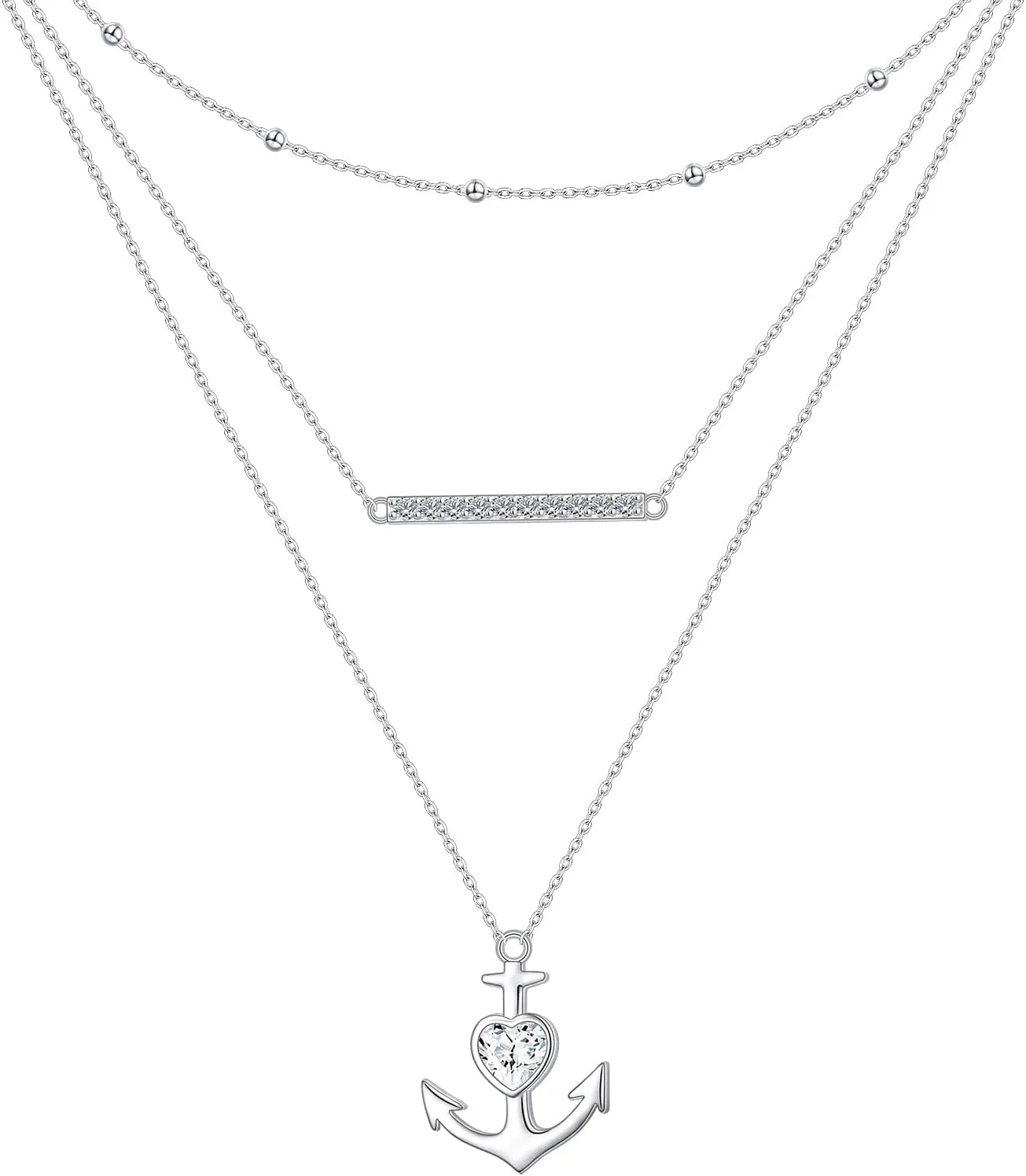 S925 Sterling Silver Layered Necklaces for Women, Arrow Bar Layering Long Necklace Boho Triple Choker Pendant Necklace Jewerly Gift for Women