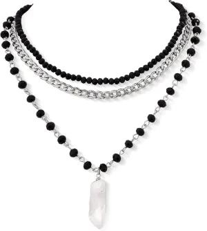 Sacina Gothic Boho Layered Black Crystal Necklace, Boho Vintage Necklace, Halloween Christmas New Year Jewelry Gift For Women