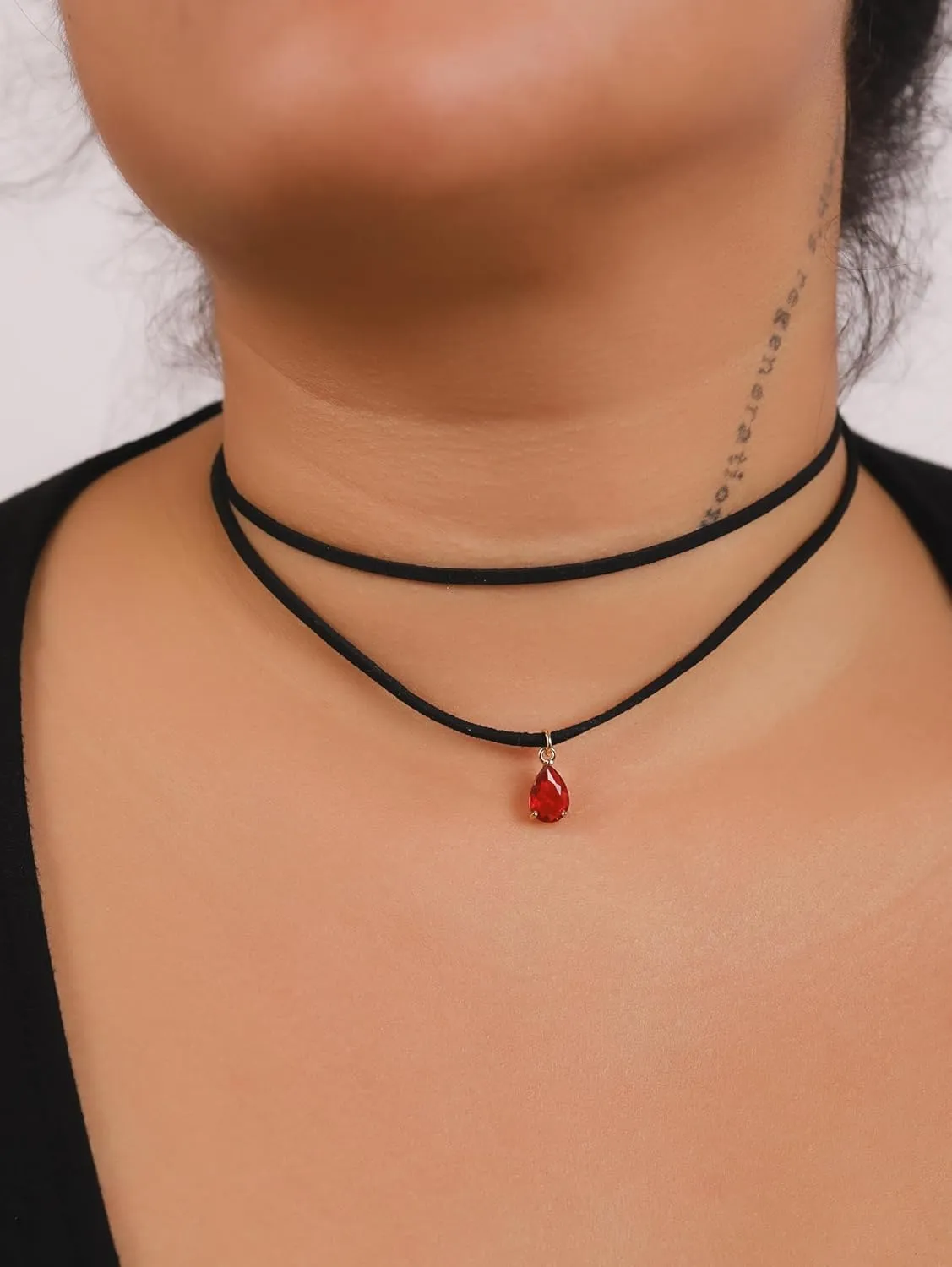 Sacina Layered Black Choker Necklace, Glass Teardrop Chocker, Black Necklace, Gothic Goth Boho Choker, Christmas Jewelry Gift For Women