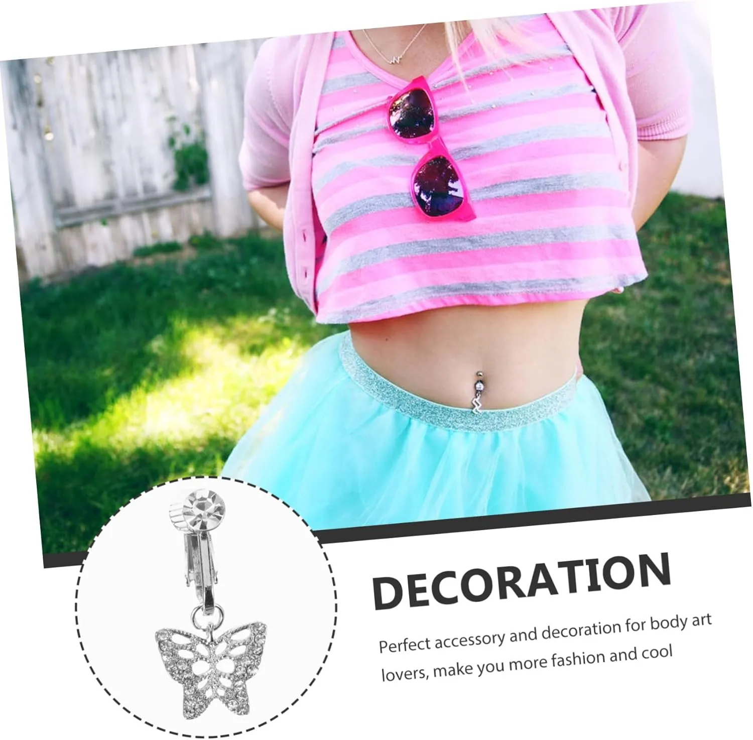 SAFIGLE Fake Belly Button Ring Clip Jewelry Navel Ring Non Piercing Belly Ring Belly Button Rings Dangling Belly
