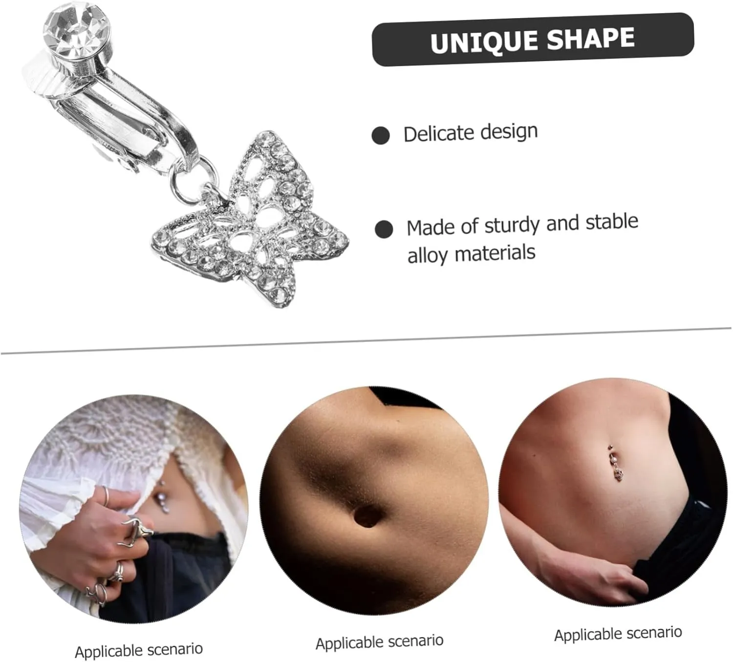 SAFIGLE Fake Belly Button Ring Clip Jewelry Navel Ring Non Piercing Belly Ring Belly Button Rings Dangling Belly