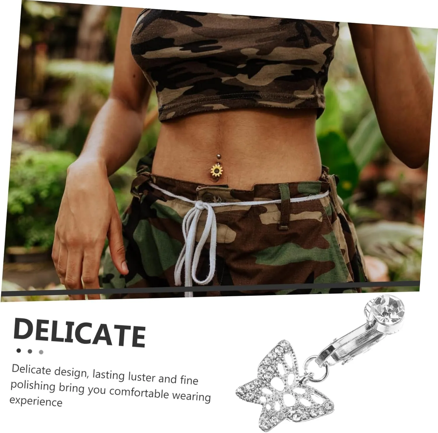 SAFIGLE Fake Belly Button Ring Clip Jewelry Navel Ring Non Piercing Belly Ring Belly Button Rings Dangling Belly