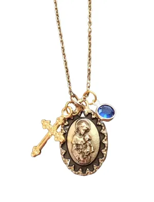 Saint Anthony Necklace, Gold St Anthony Medal, Birthstone Jewelry, Catholic Necklace Patron Saint of Miracles