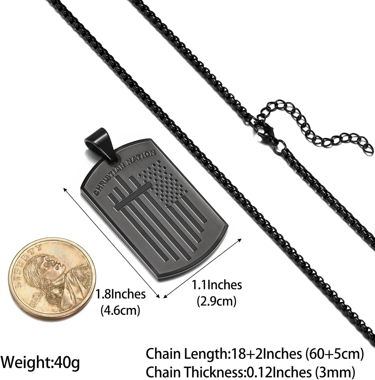 Saintda Tag Cross Necklace for Men CHRISTIAN NATION Motto USA Flag American Patriotic Stainless Steel Pendant Necklaces with 24inch Box Chain Bible Verse Christian Religious Jewelry Gift
