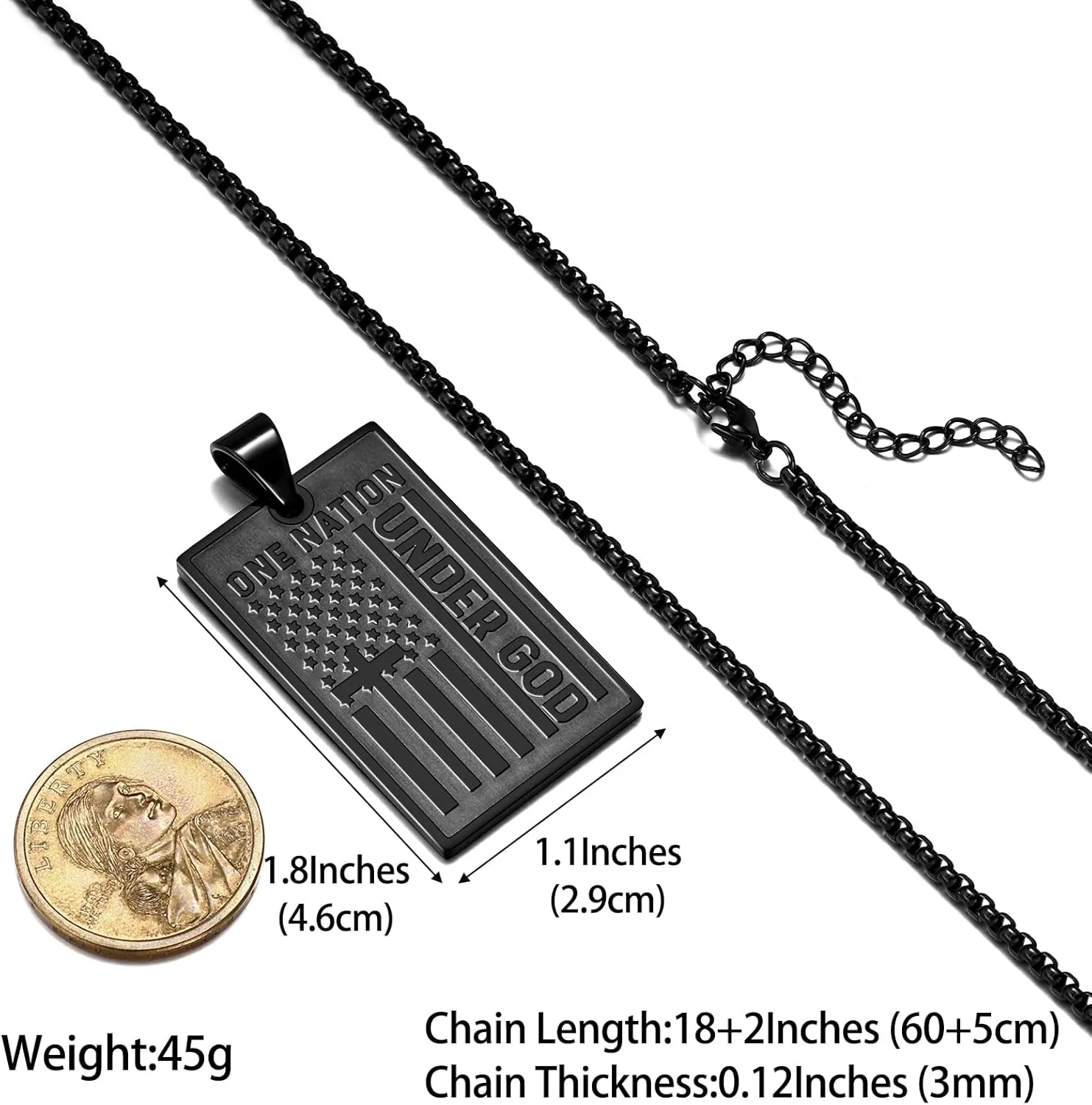 Saintda Tag Cross Necklace for Men ONE NATION UNDER GOD USA Flag American Patriotic Stainless Steel Pendant Necklaces with 24inch Box Chain Motto Bible Verse Christian Religious Jewelry Gift