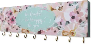 SANY DAYO HOME Be Bright Be Happy Be You Wall Mount Necklace Holder Organizer with 9 Jewelry Hooks for Ring, Hair Bow, Headband, Purse - Wall Decor for Girls Room