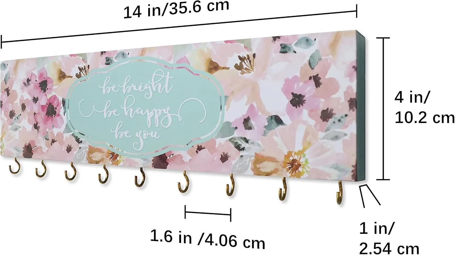 SANY DAYO HOME Be Bright Be Happy Be You Wall Mount Necklace Holder Organizer with 9 Jewelry Hooks for Ring, Hair Bow, Headband, Purse - Wall Decor for Girls Room