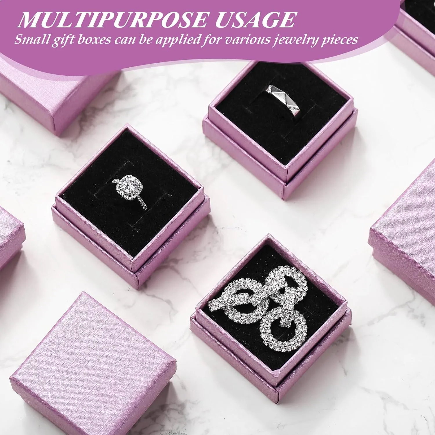 Sasylvia 200 Pcs Jewelry Gift Boxes Bulk Cardboard Ring Earring Box Kraft Square Gift Box with Foam Insert for Packaging(Purple Color,2 x 2 x 1.2)