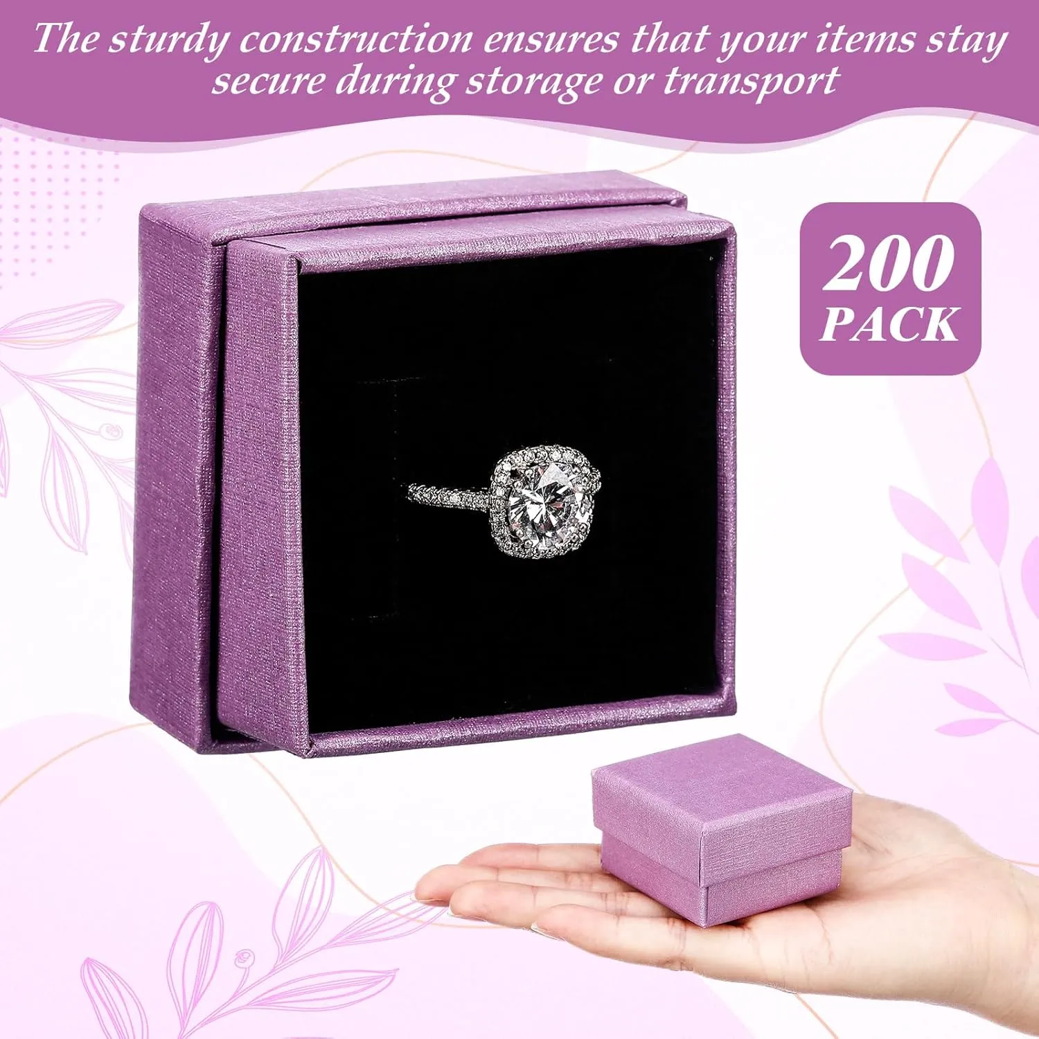 Sasylvia 200 Pcs Jewelry Gift Boxes Bulk Cardboard Ring Earring Box Kraft Square Gift Box with Foam Insert for Packaging(Purple Color,2 x 2 x 1.2)