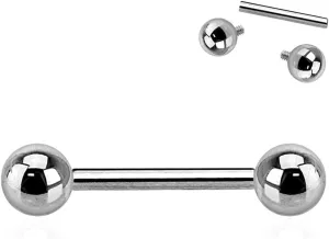Satix G23 Implant Grade Solid Titanium Internally Threaded 14G Barbell Tongue Rings Nipple Straight Barbells Piercing Jewelry Bar Length 8-22mm Ball Size 4-5mm