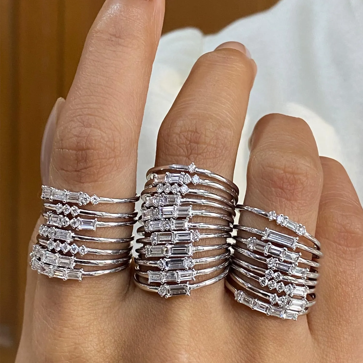 SAVEARTH DIAMONDS 26 Pcs Knuckle Rings Set for Women, Dainty Stackable Joint Finger Rings, Baguette And Round Shape Lab Grown Diamond In 14K Solid Gold Jewelry Stacking Midi Rings Pack