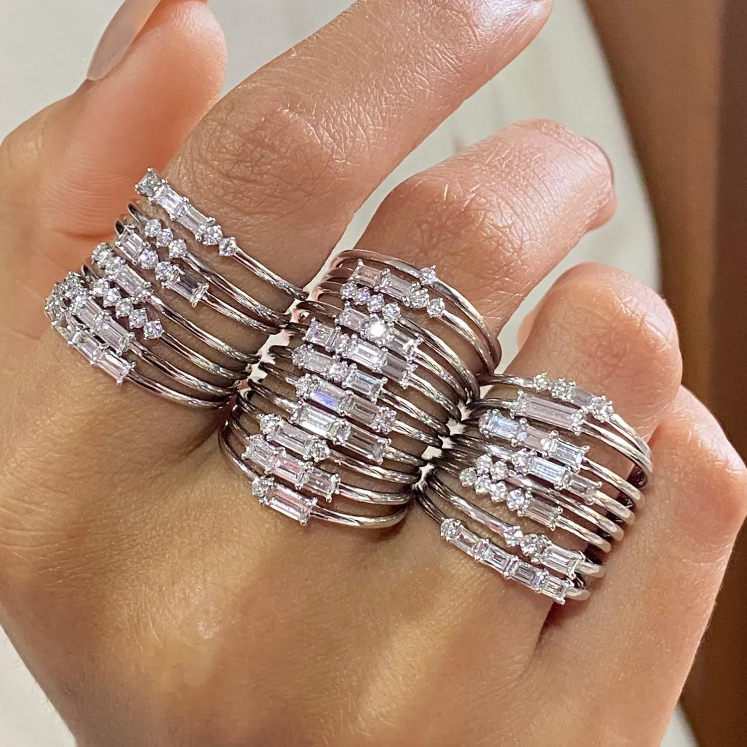 SAVEARTH DIAMONDS 26 Pcs Knuckle Rings Set for Women, Dainty Stackable Joint Finger Rings, Baguette And Round Shape Lab Grown Diamond In 14K Solid Gold Jewelry Stacking Midi Rings Pack