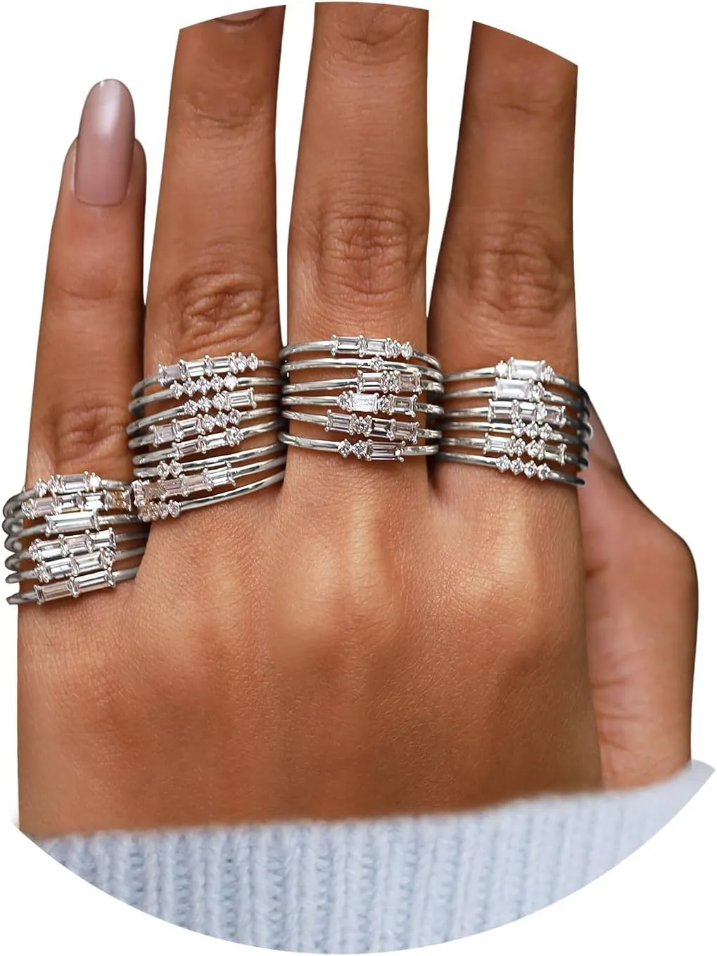 SAVEARTH DIAMONDS 26 Pcs Knuckle Rings Set for Women, Dainty Stackable Joint Finger Rings, Baguette And Round Shape Lab Grown Diamond In 14K Solid Gold Jewelry Stacking Midi Rings Pack