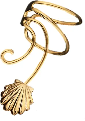 Sea Shell Gold On 925 Sterling Non-Pierced Ear Cuff Left Wave Wrap Earring