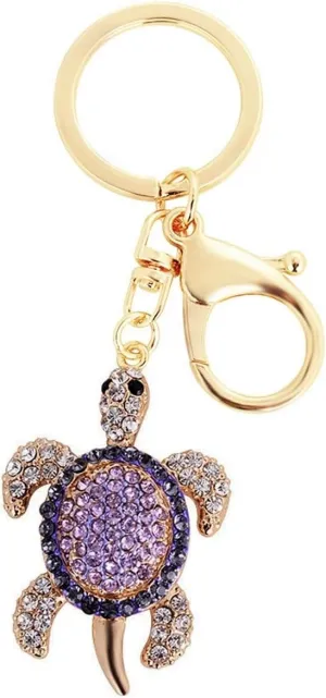 Sea Turtle Crystal Rhinestone Keychain Key Chain (Skyblue - Silver-plated)