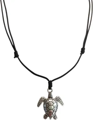 Sea Turtle Lucky Pendant with Black Adjustable Cord Necklace for Boho Unisex Jewelry DCN-023